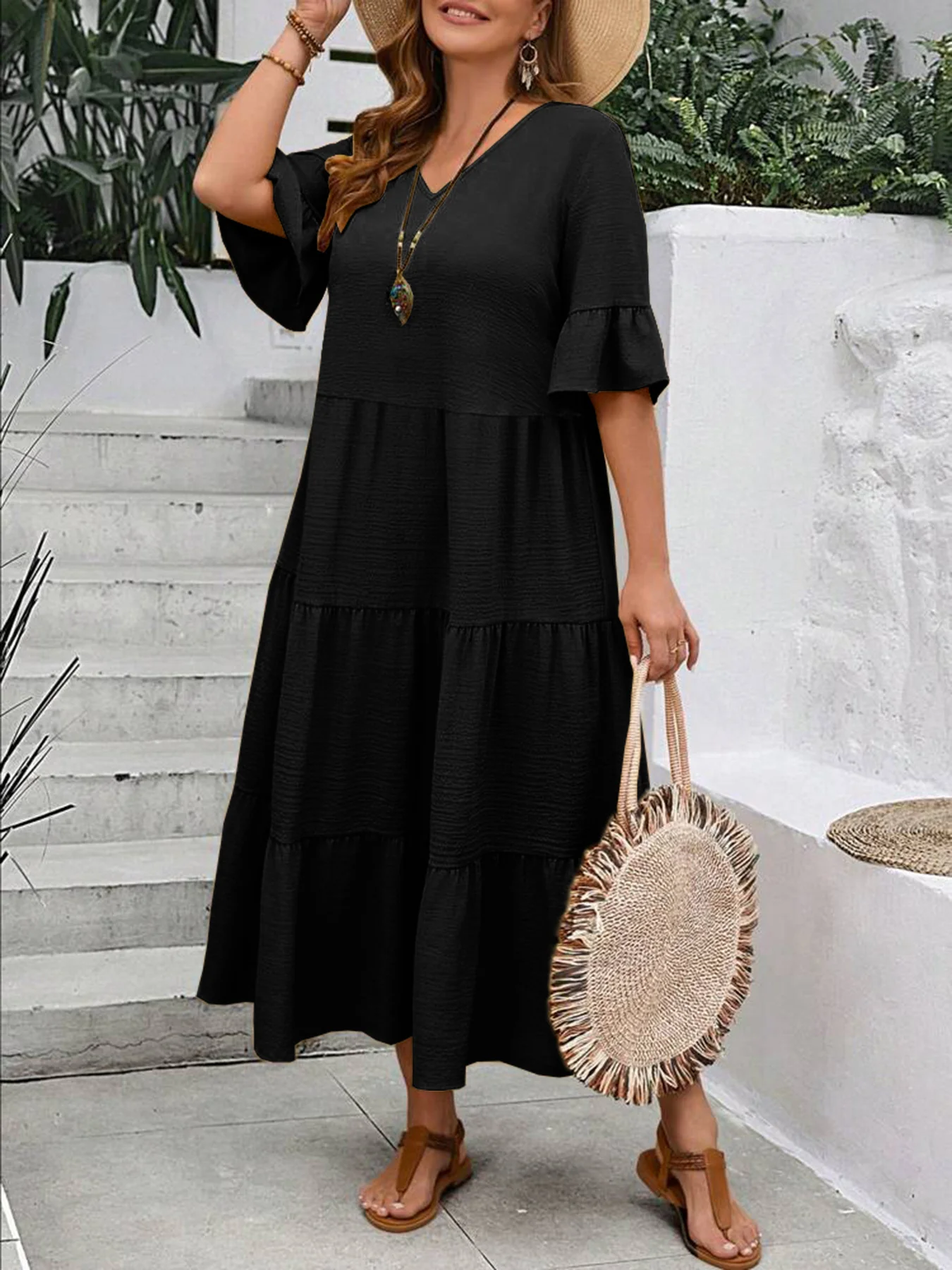 New Model V-Neck Splicing Multi-Color Multi-Code Long Large-Size Dress