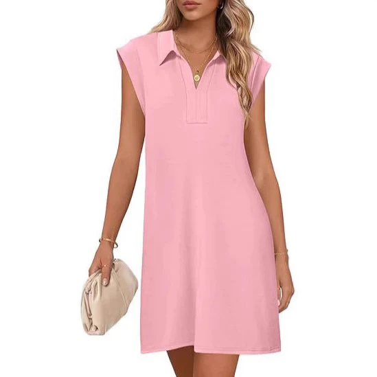 New Fashion Polo Collar Short Sleeve Dress Women