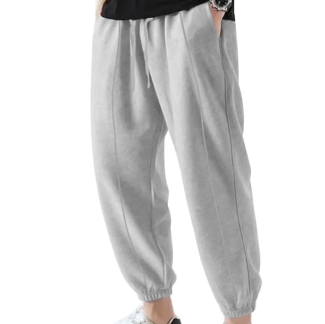 Solid color plus-size men's casual pants, loose lace-up pants