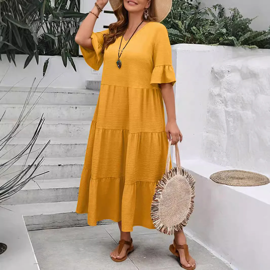 New Model V-Neck Splicing Multi-Color Multi-Code Long Large-Size Dress