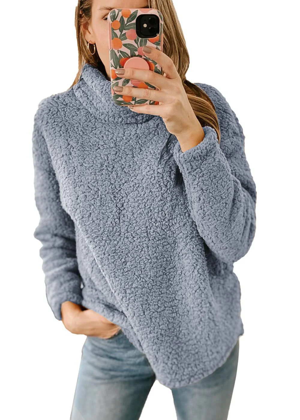 Fur Turtleneck Solid Color Sweatshirt Plush Top