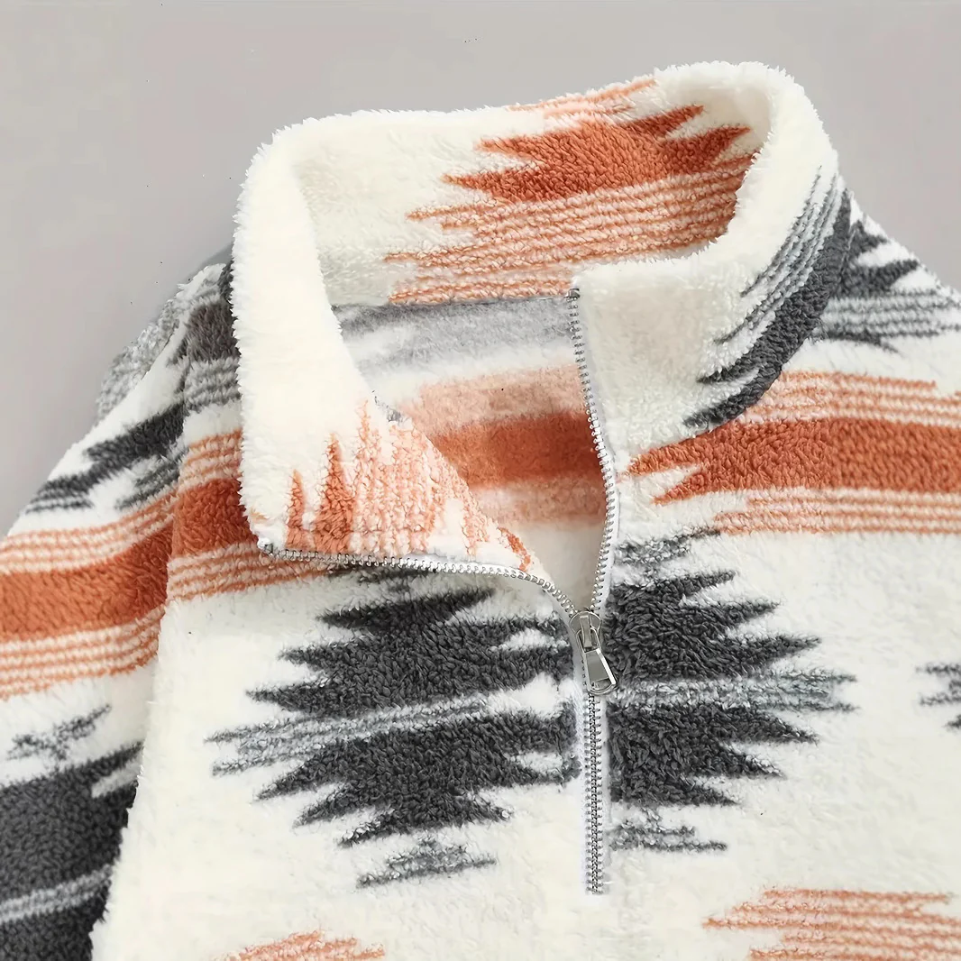 Zipper Plush Sweatshirt Top For Women