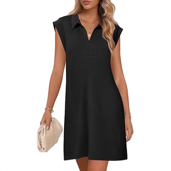 New Fashion Polo Collar Short Sleeve Dress Women