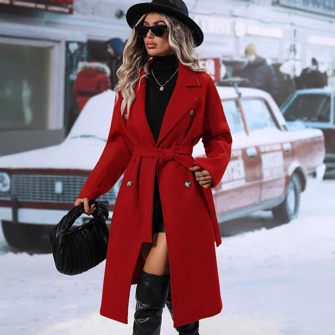 New Style Suit Woolen Double-Breasted Coat For Women