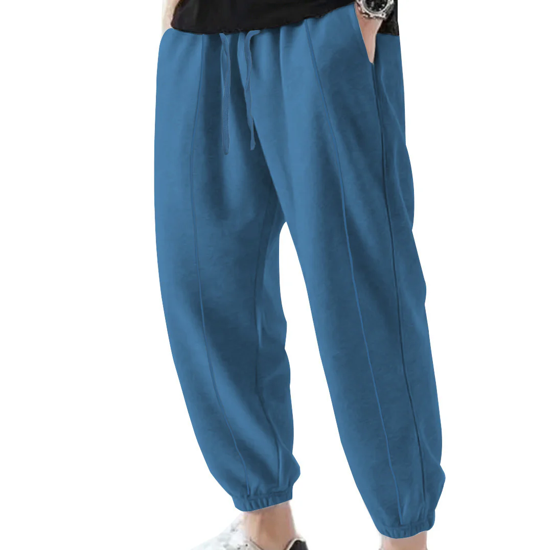 Solid color plus-size men's casual pants, loose lace-up pants