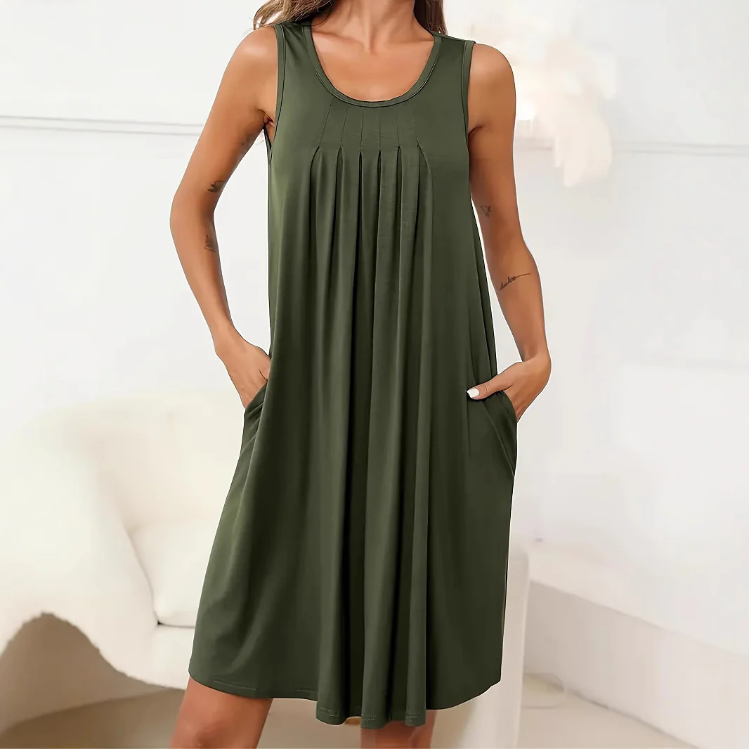 U-Neck Fashion Pocket Casual Dress Women
