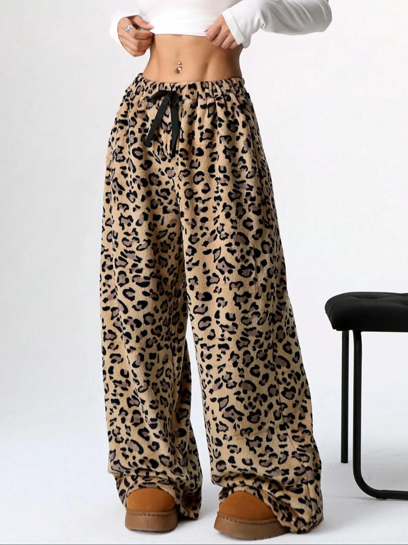 New Fashion Printed Leopard Print Trousers Wide Legs Pants