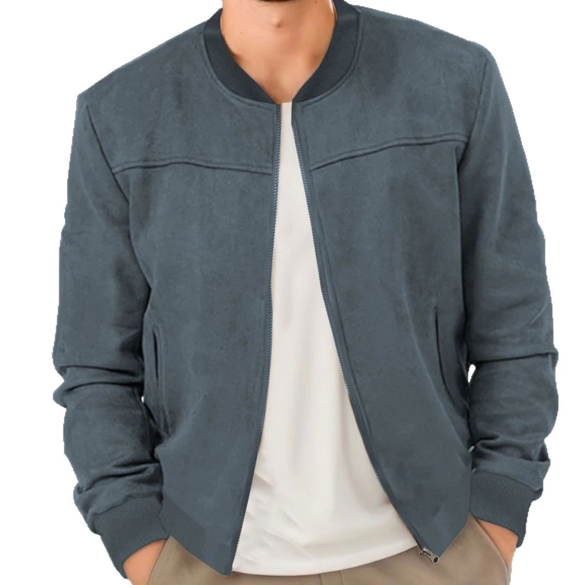 Suede solid-color men's zipper jacket